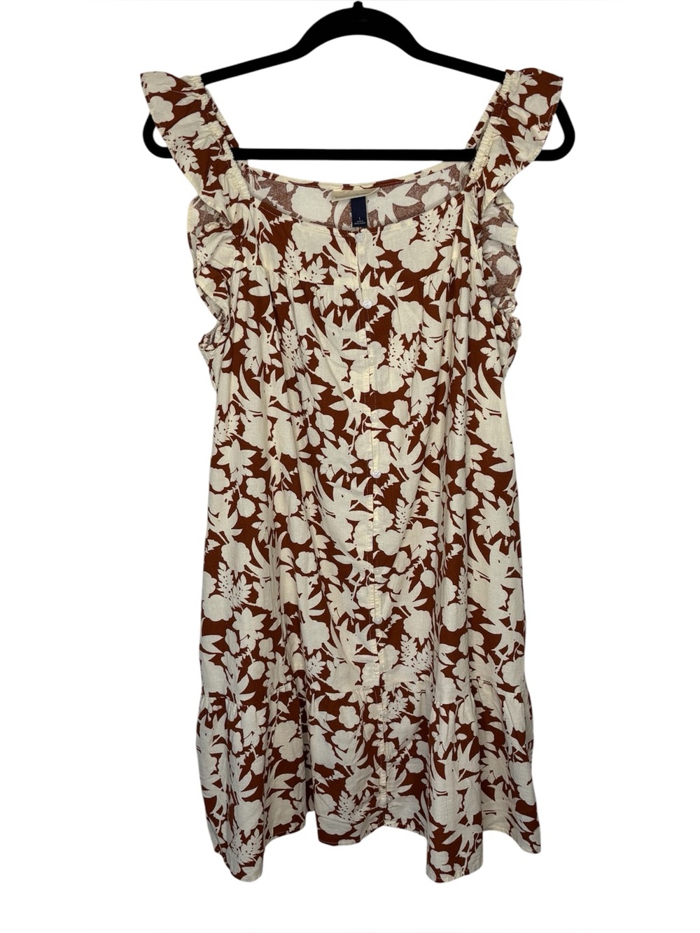 Universal Thread Women’s Ivory Brown 100% Cotton Floral Print Dress Size L NWT